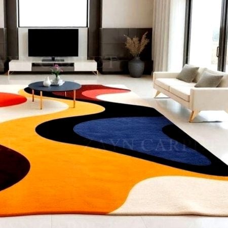 Handcrafted Yellow Abstract Living Room Rug